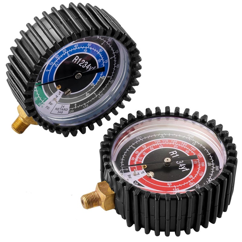 Tigbear R1234YF Refrigeration Pressure Gauge, High and Low Manifold Gauge Kit with 1/8" Male NPT Lower Mount, 500 PSI, 80mm R1234YF Air Conditioning Refrigerant Recharge Pressure Gauge - Image 1